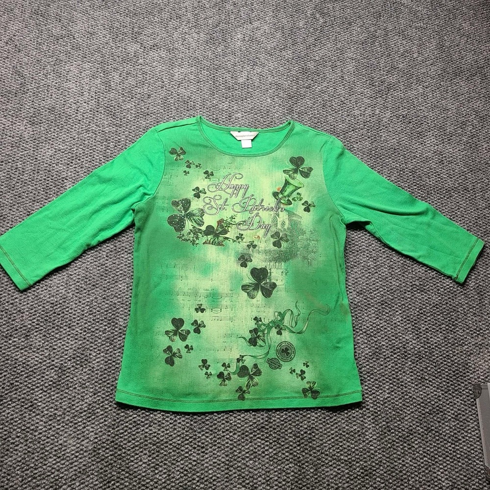 Vintage Christopher Banks St Patricks Day Top Green Rhinestone Y2K Small USA